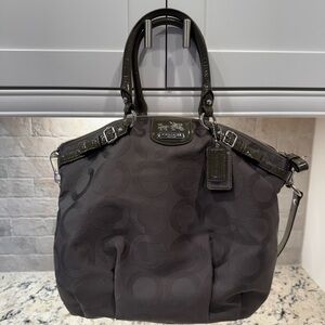 Coach EUC Madison Gray & Olive Green Handbag w/2 Hangtags & Strap